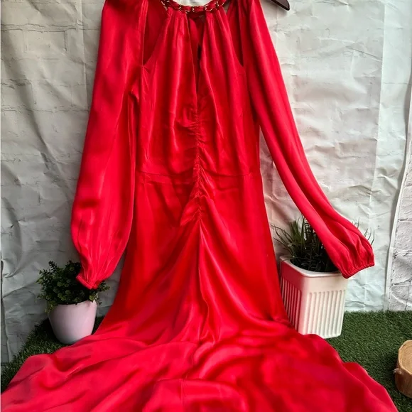 VERONICA BEARD Fay La Chain-detail Dress In Papaya Long Sleeve Size 4 NWOT - Picture 6 of 13